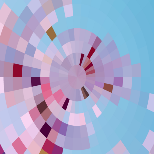 MYfest logo: A spiraling grid of pink and purple and blue.